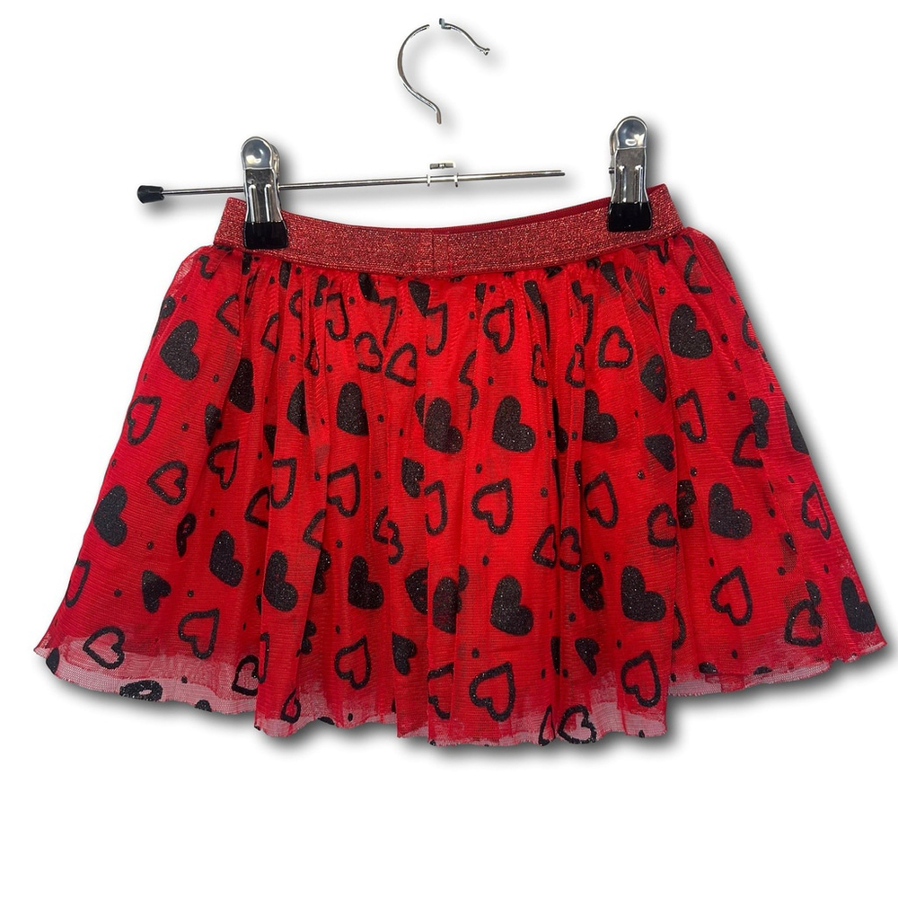 Girls Tutu Black and Red Heart Glitter Skirt With Lining Size 4 Dance Recital